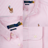 Polo Ralph Lauren icon logo custom fit stripe oxford shirt in pink /white (Authantic)